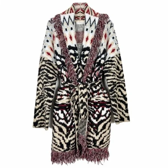 By Anthropologie Paloma Fringed Animal Print Cardigan Sweater - Picture 4 of 16